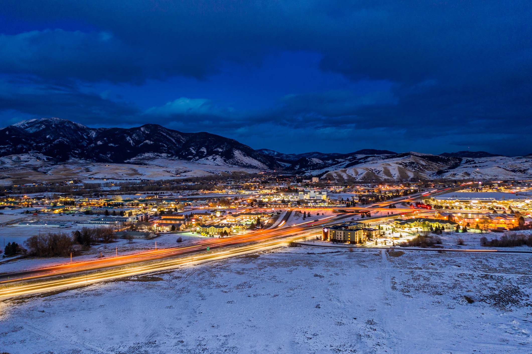 Mountain Town with snow on the ground in Montana