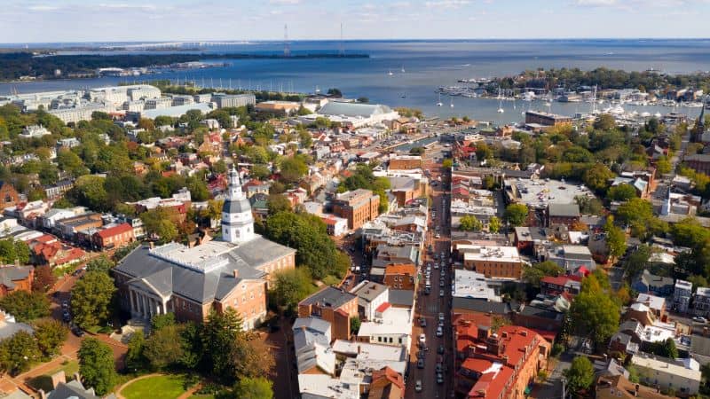 Aerial Panoramic View Annapolis Maryland State House Capital City Aerial Panoramic View Annapolis Maryland State House Capital City